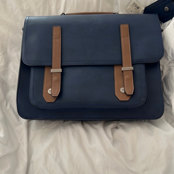 Aldo Bags Aldo Blue And Brown Vegan Leather Laptop Briefcase Nwt